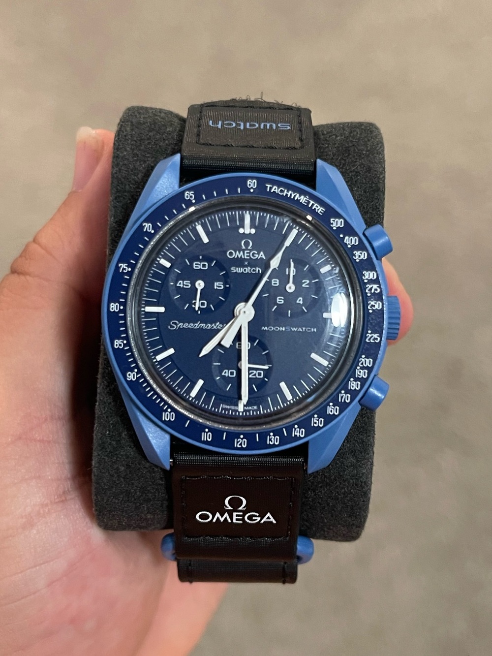 Omega Blue Speedmaster-style Chronograph with Black Strap